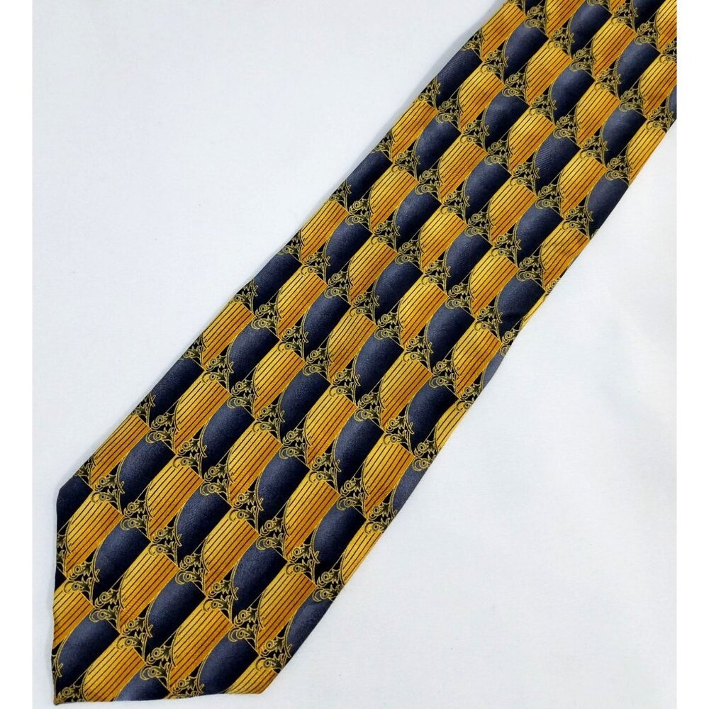 Ottimo Uomo Mens Tie Gray Gold Abstract Design 100% Silk 4" Wide 56" Long